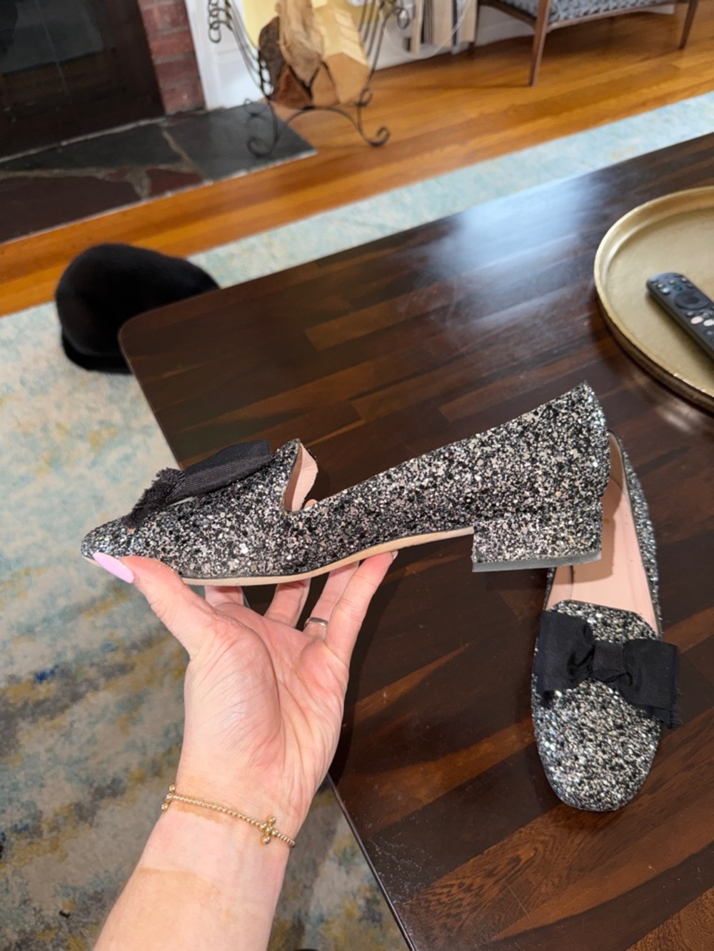 kate spade Black & Silver Glitter Bow Flats - Picture 2 of 5